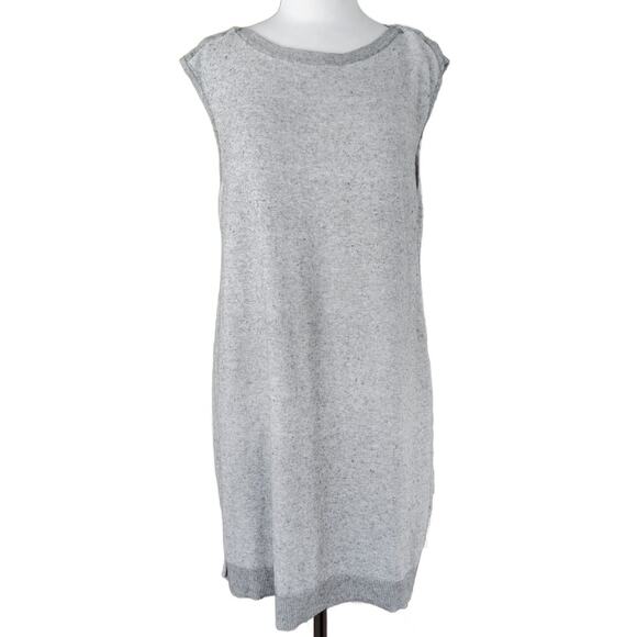 EILEEN FISHER Gray Mélange Boxy Sleeveless Sweater Dress Tunic Cotton Cashmere - Picture 6 of 8